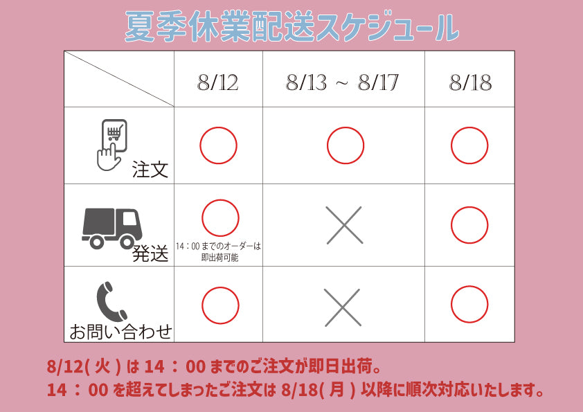 夏季休業配送スケジュールのお知らせ