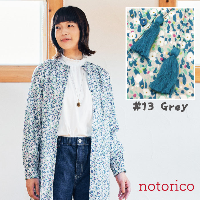 notorico 小花プリントのシャツワンピース 長袖/スタンド衿/羽織り