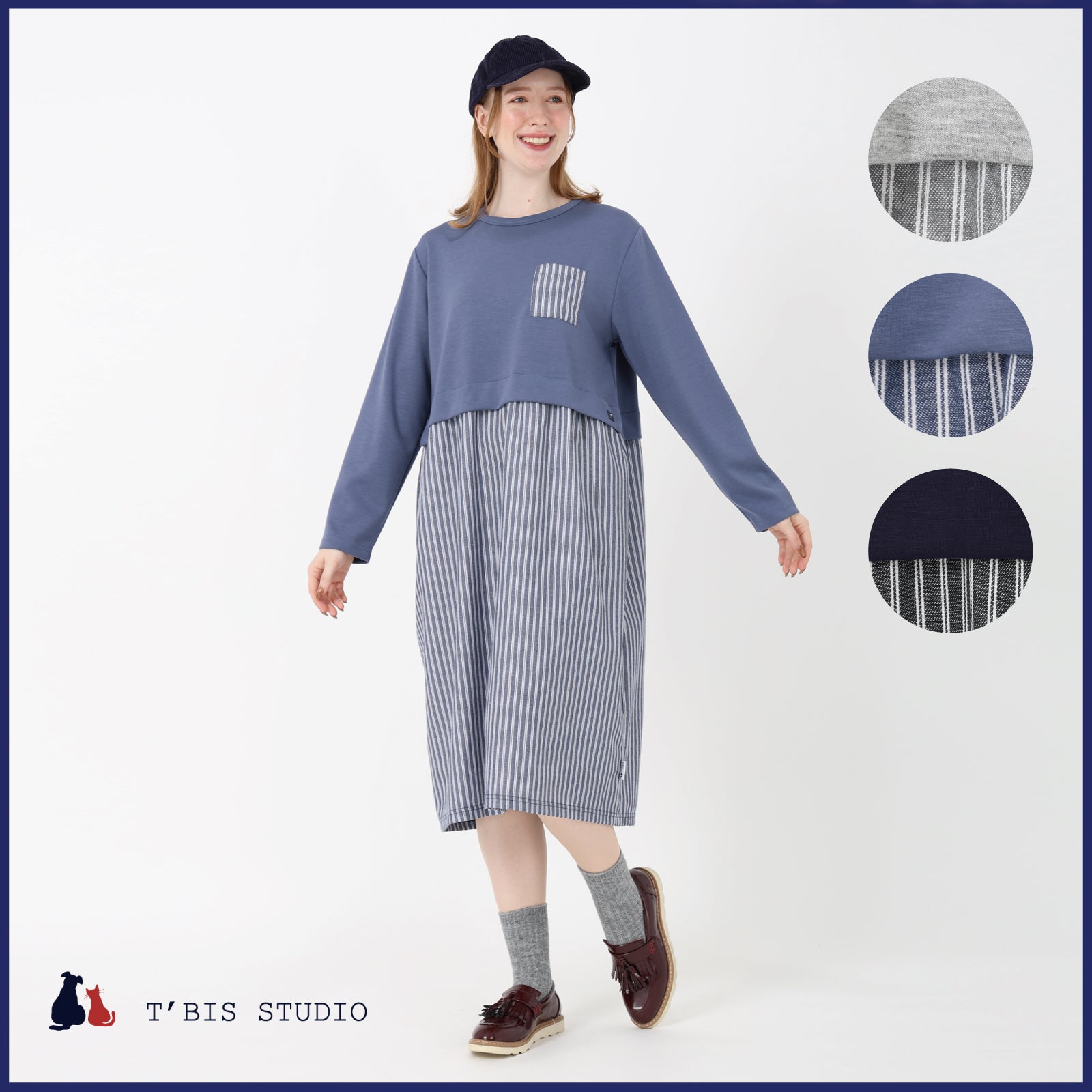 LLサイズあり】長袖ドッキングストライプワンピース 156656 – T'BIS