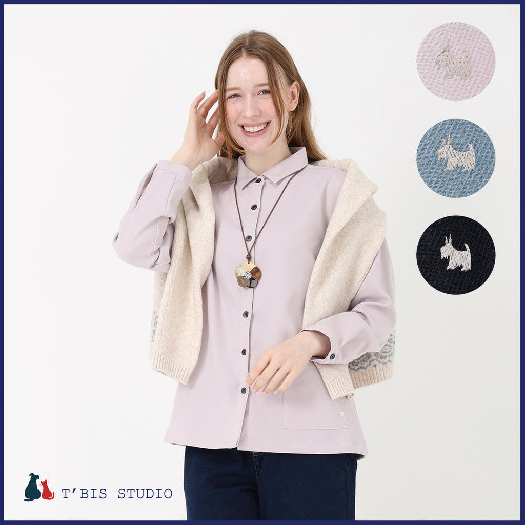 ウールライク 犬刺繍シャツ