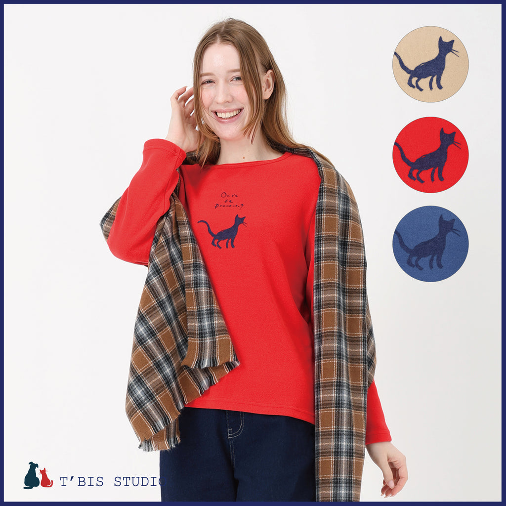 猫プリント長袖Tシャツ