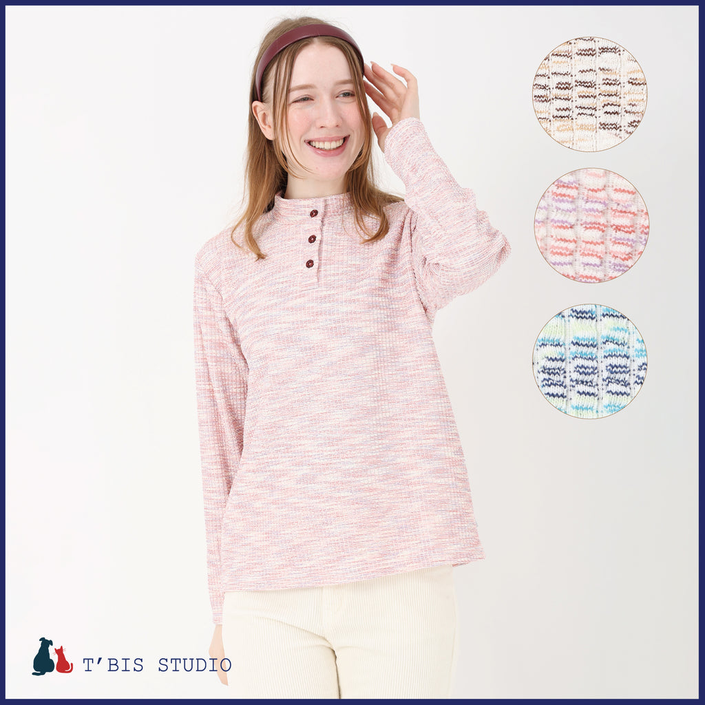 かすりジャガード ハイネックプルオーバー