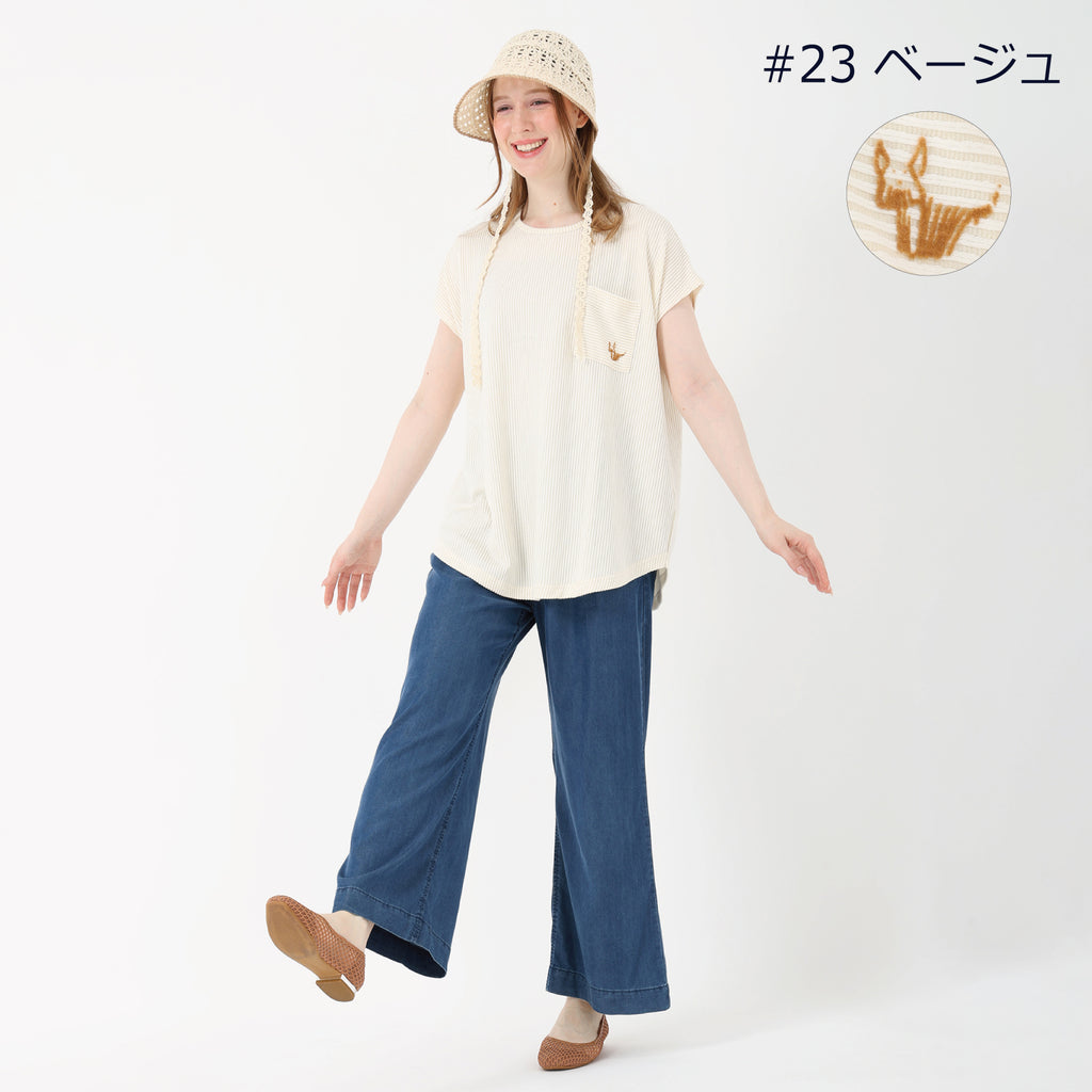 ストライプ犬刺繍胸ポケット付クルーネックチュニック164611 – T'BIS