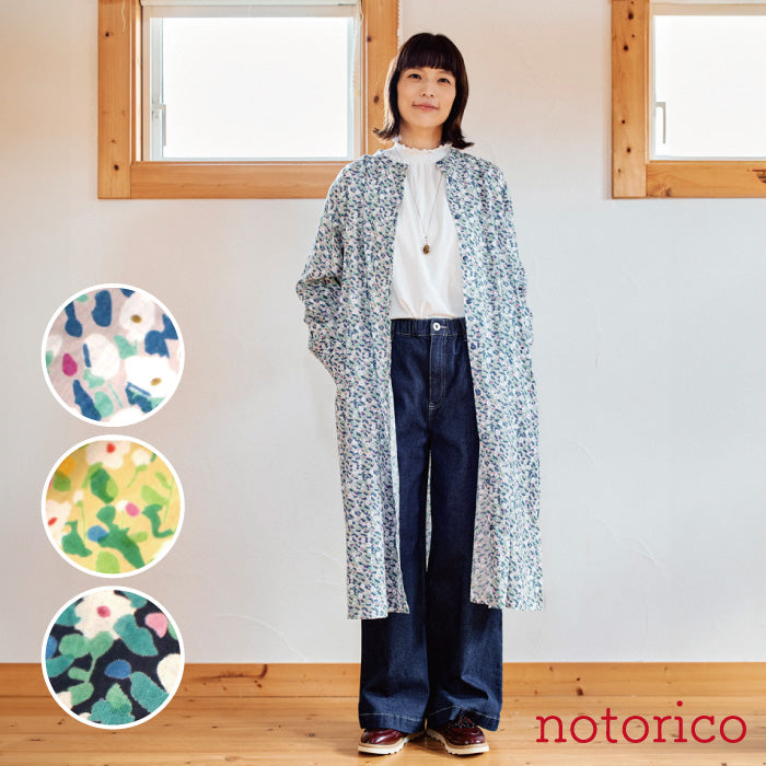 notorico 小花プリントのシャツワンピース 長袖/スタンド衿/羽織り