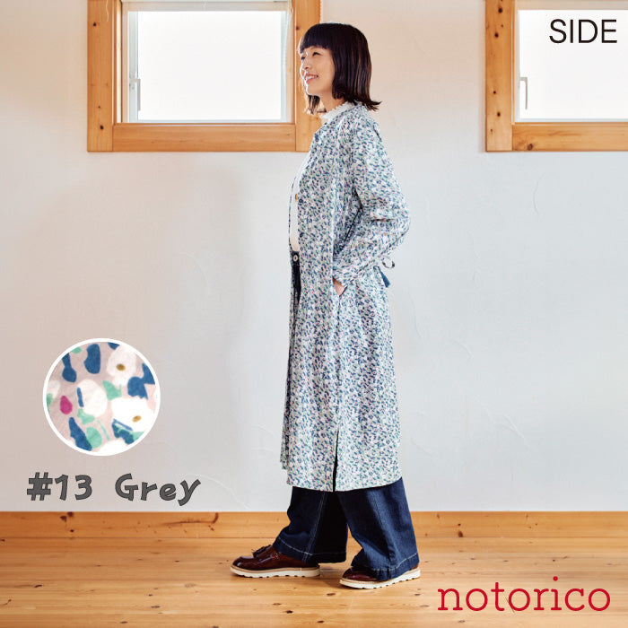 notorico 小花プリントのシャツワンピース 長袖/スタンド衿/羽織り