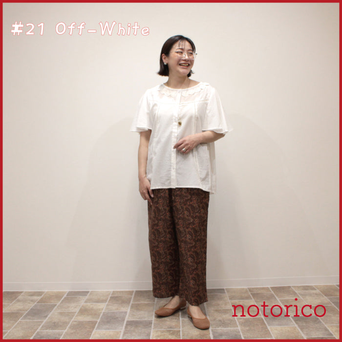 notorico お花モチーフギャザー5分袖前あきブラウス 753171 – T