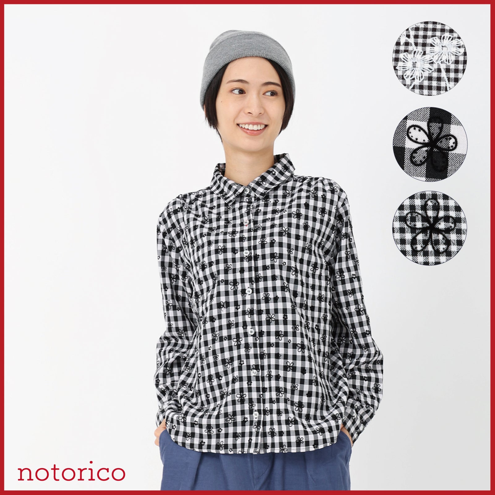 notorico 長袖ギンガムチェック花柄プリントシャツ 757171 – T'BIS